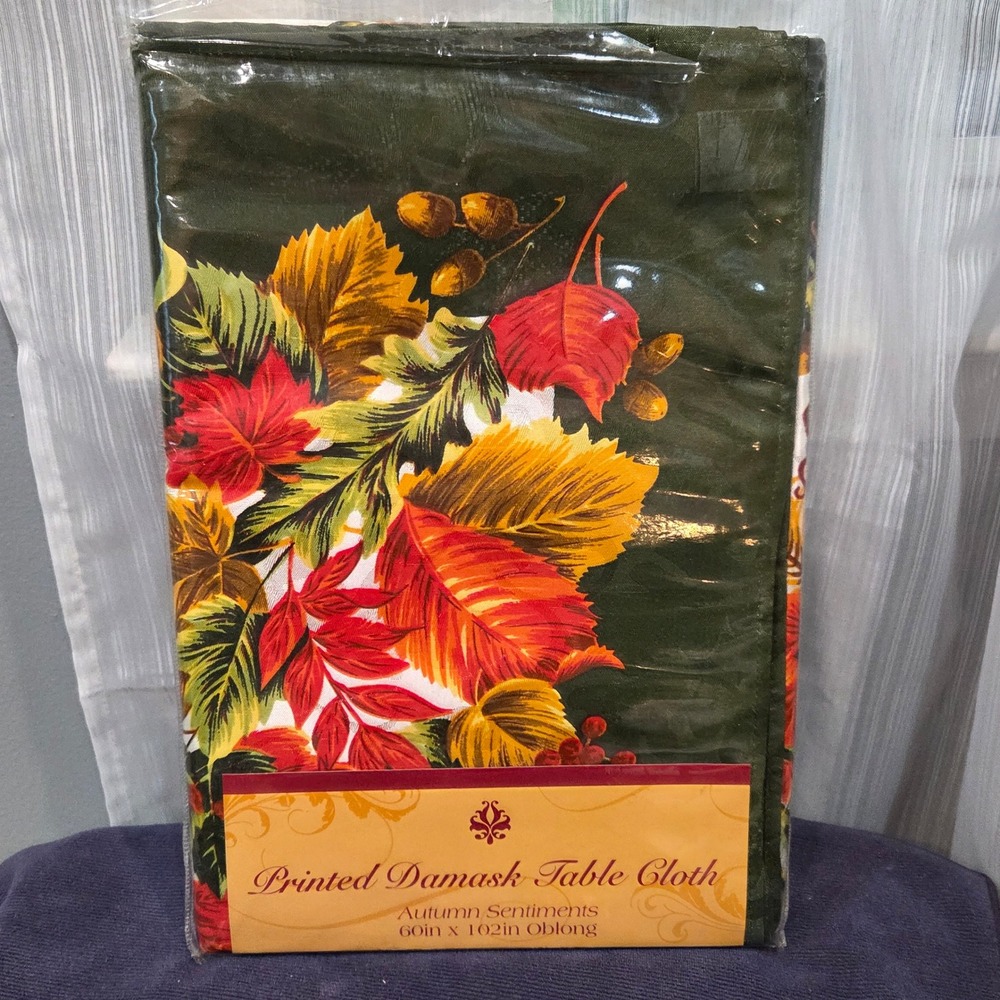 Nantucket Distributing Autumn Sentiments Damask Table Clotth 60x102 Oblong ONS